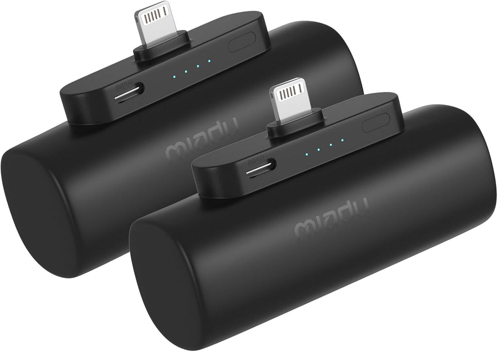 Miady Paquete de 2 mini cargador portátil Conector incorporado Paqu...