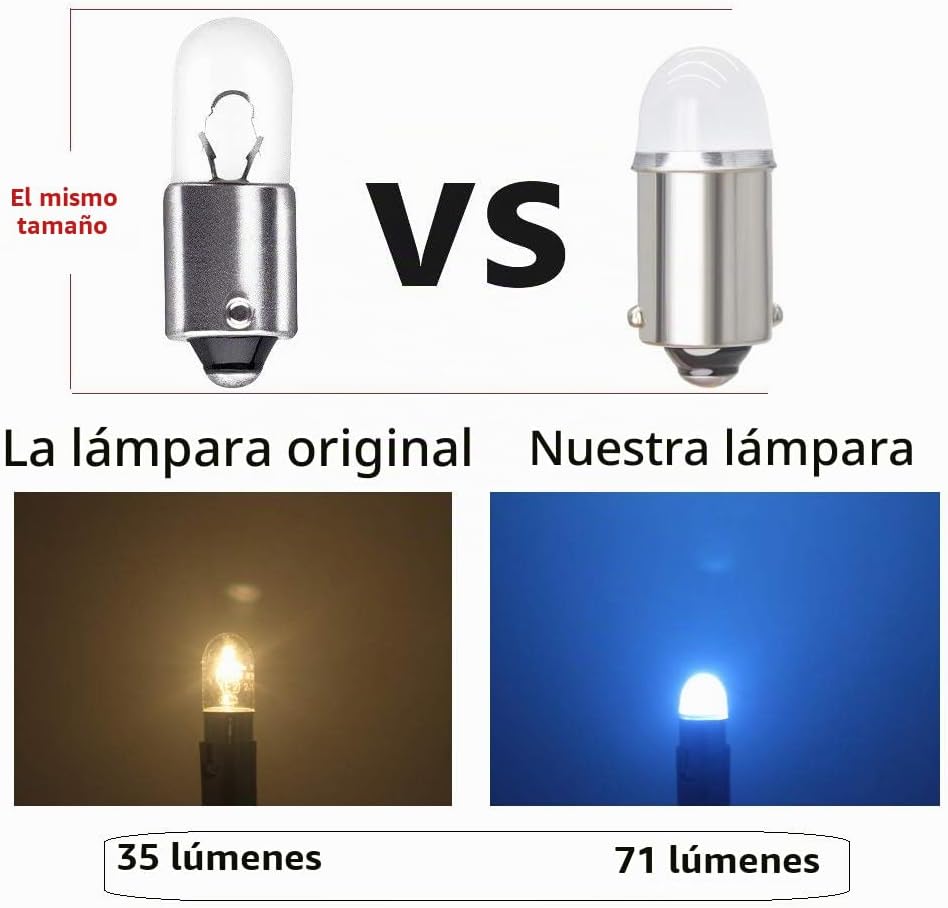 Yoper BA9S 53 57 1895 64111 Bombilla LED para Coche 12V Azul Hielo