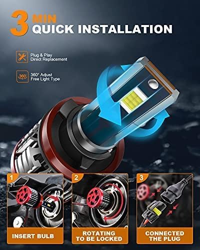 FITMOTORS Bombillas H11\/H8\/H9, 80 W, 16000 lúmenes brillantes, lu...