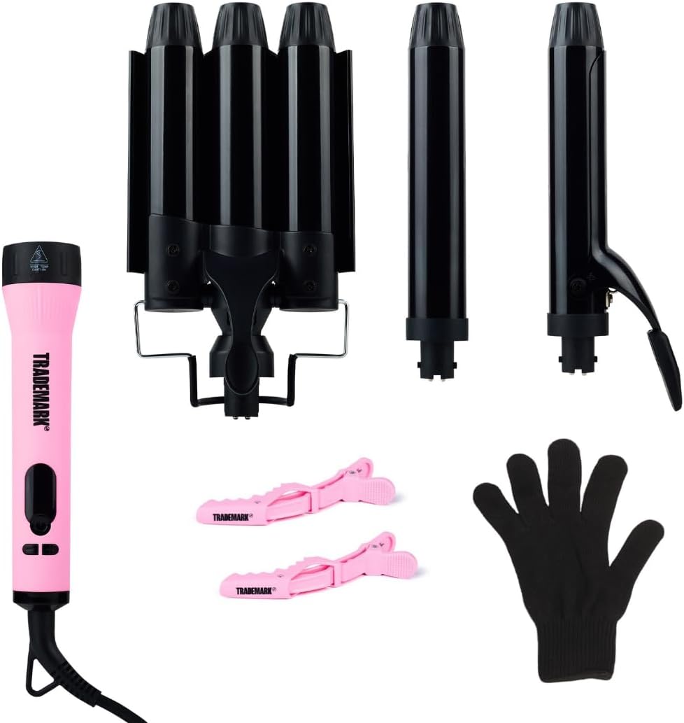 Trademark Beauty Kit de peinado de plancha intercambiable, rizador...