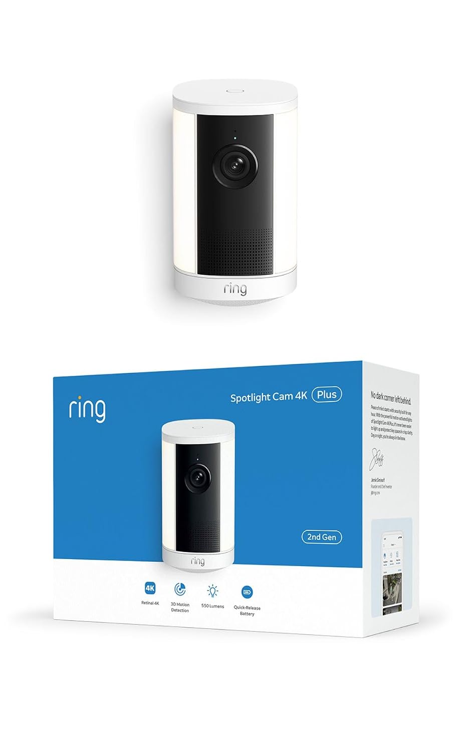 Cámara con luz de enfoque 4K Plus Ring inalámbrica (último modelo):...