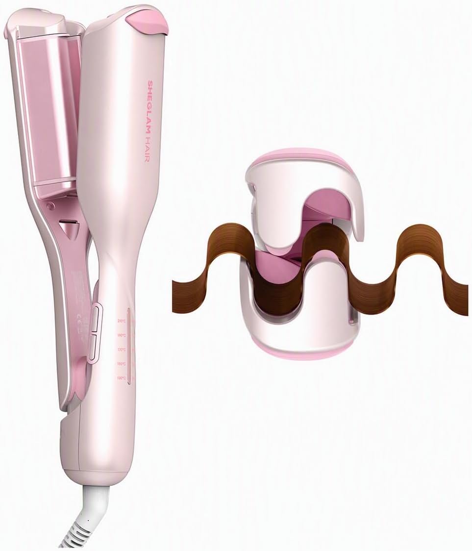 SHEGLAM Ondulador de cabello ondulado de playa (rosa, 0.75 pulgadas)