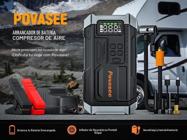 Arrancador de 5000 A con compresor de aire, batería de arranque de...