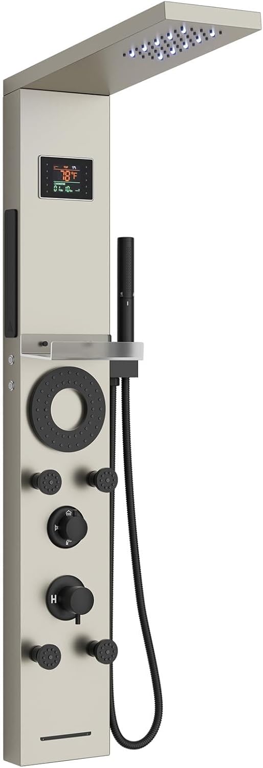 Hoimpro Sistema de torre de panel de ducha LED de níquel cepillado,...