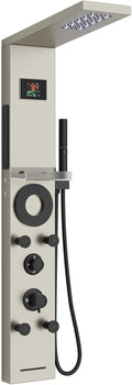 Hoimpro Sistema de torre de panel de ducha LED de níquel cepillado,...