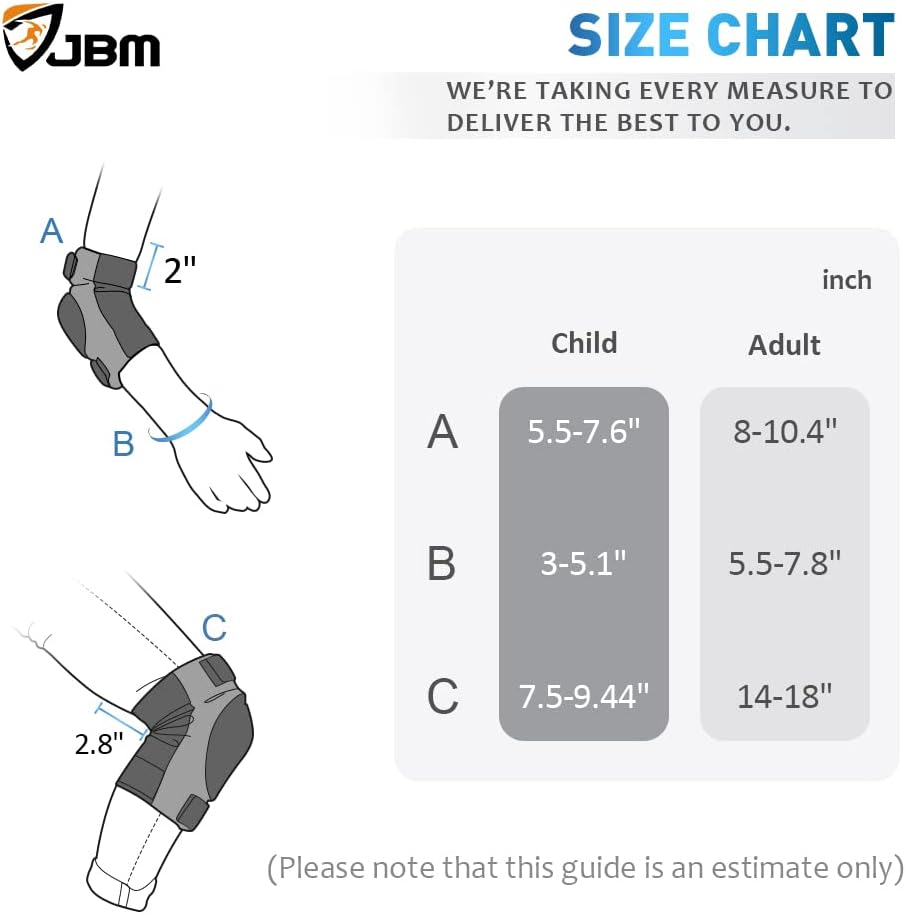 JBM Rodilleras para adultos y niños, coderas y muñequeras para pati...