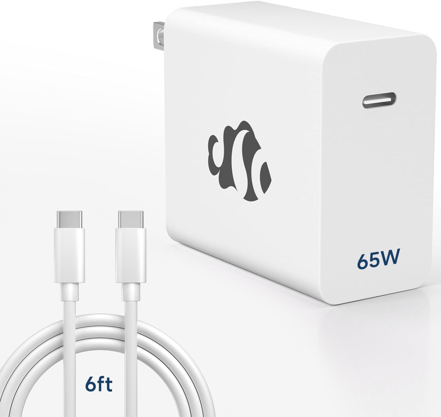 65W GaN USB C Fast Charger, PD 3.0 Wall Adapter with 6.6ft Cable, R...