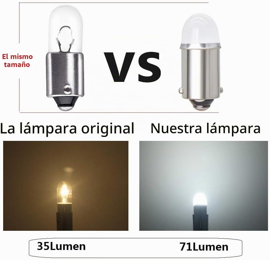 Yoper BA9S 53 57 1895 64111 Bombilla LED para Coche 12V Blanco