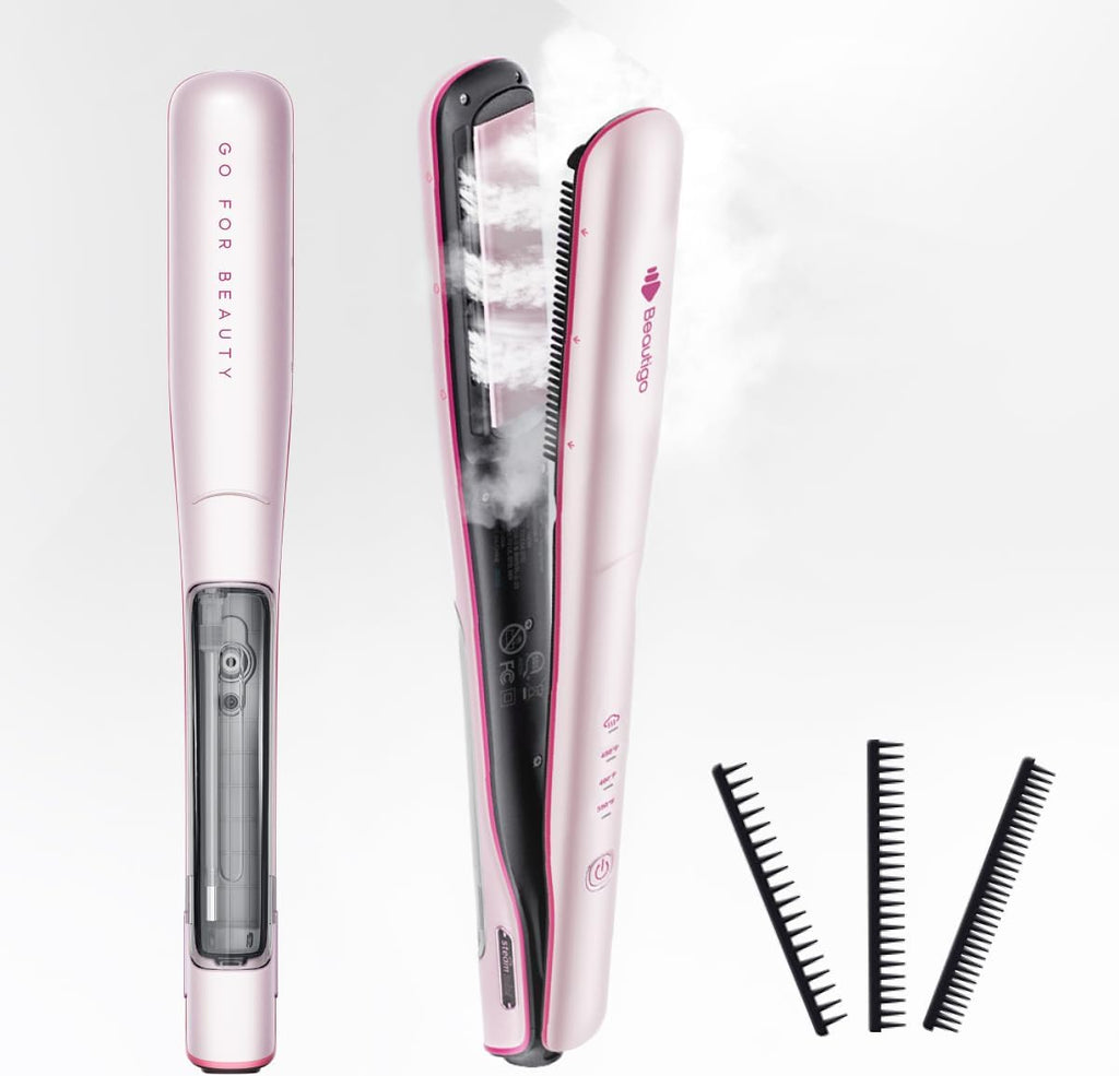 Beautigo - Plancha de pelo a vapor con tanque de 0.8 fl oz y placas...