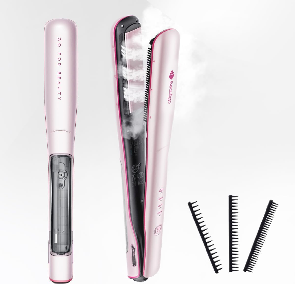 Beautigo - Plancha de pelo a vapor con tanque de 0.8 fl oz y placas...