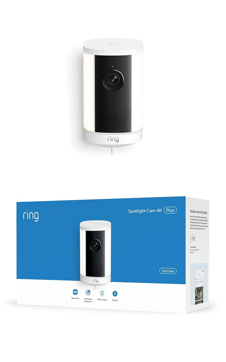 Cámara con luz de enfoque 4K Plus Ring con enchufe (último modelo):...
