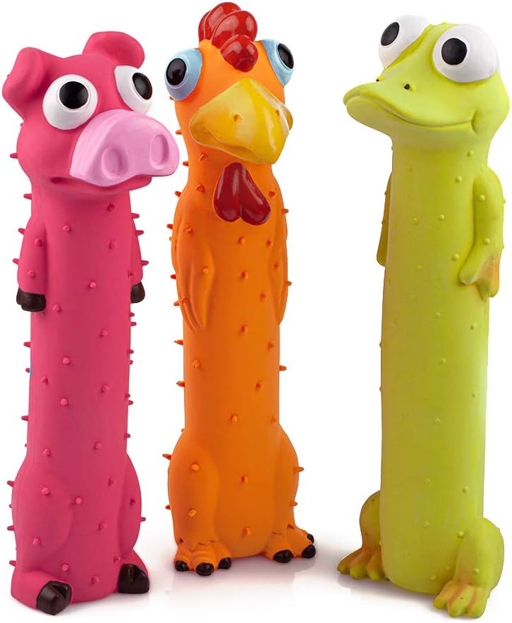 CHIWAVA Paquete de 3 juguetes de látex chirriante de 9 pulgadas par...