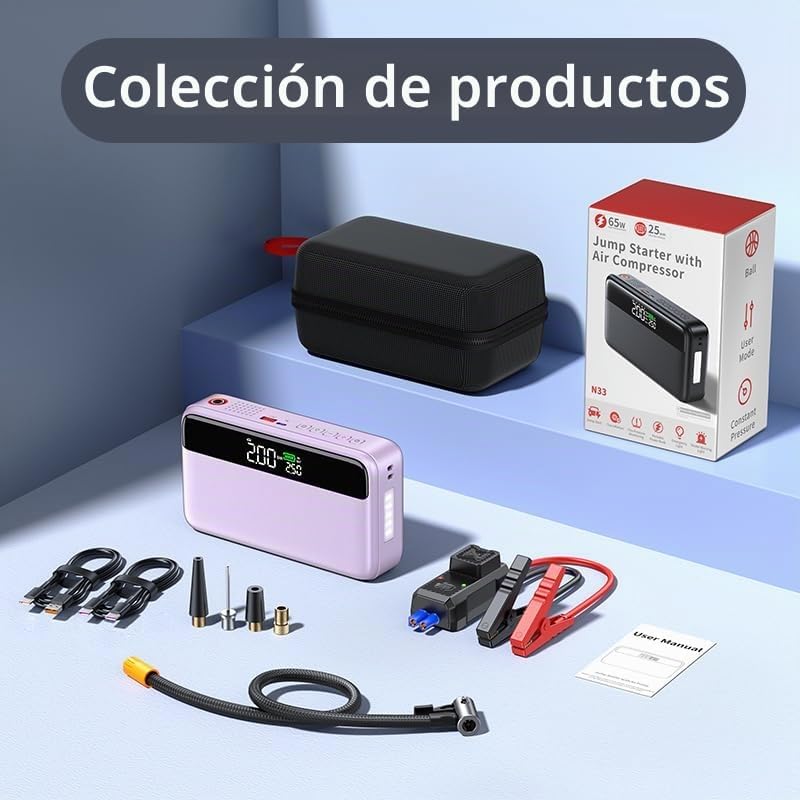 PD - Arrancador portátil de automóvil de 65 W con compresor de aire...