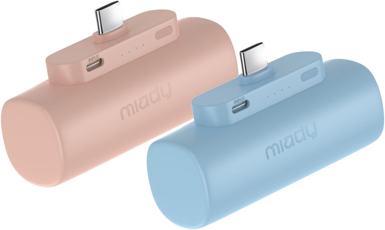Miady Paquete de 2 mini cargadores portátiles de 5000 mAh con conec...