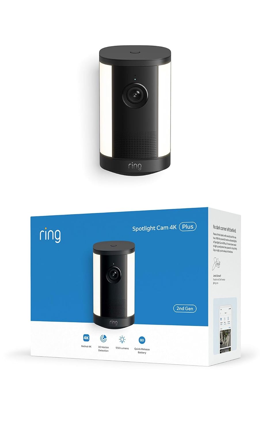 Cámara con luz de enfoque 4K Plus Ring inalámbrica (último modelo):...