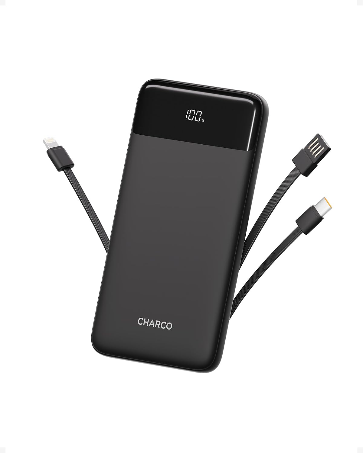 CHARCO Cargador portátil con cables integrados, cargador de batería...