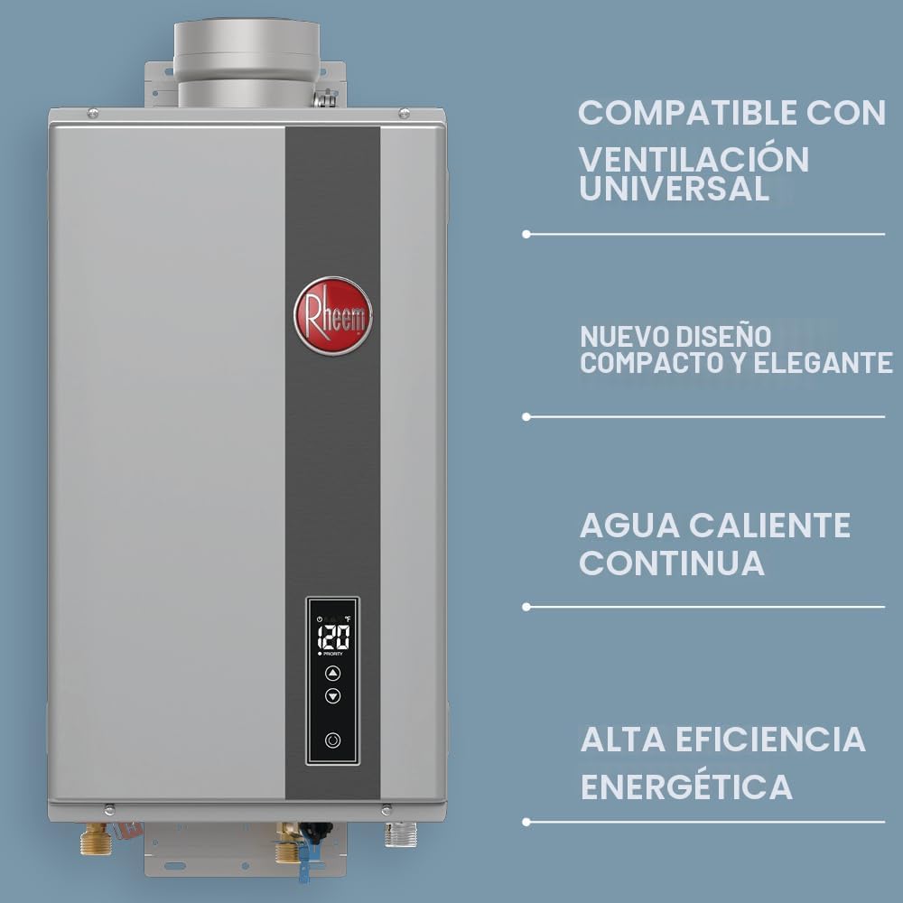 Rheem RTG Series 9.5 GPM Calentador de agua sin tanque de gas natur...