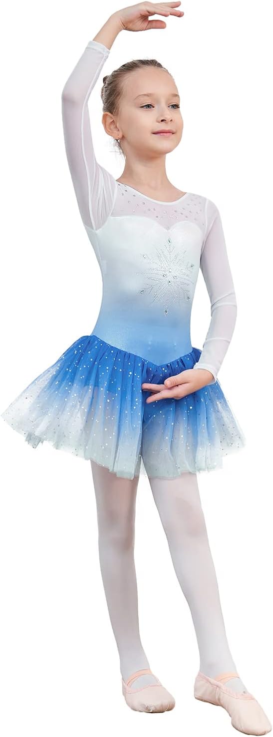 EQSJIU Leotardo de baile de manga larga para niñas, vestido de ball...