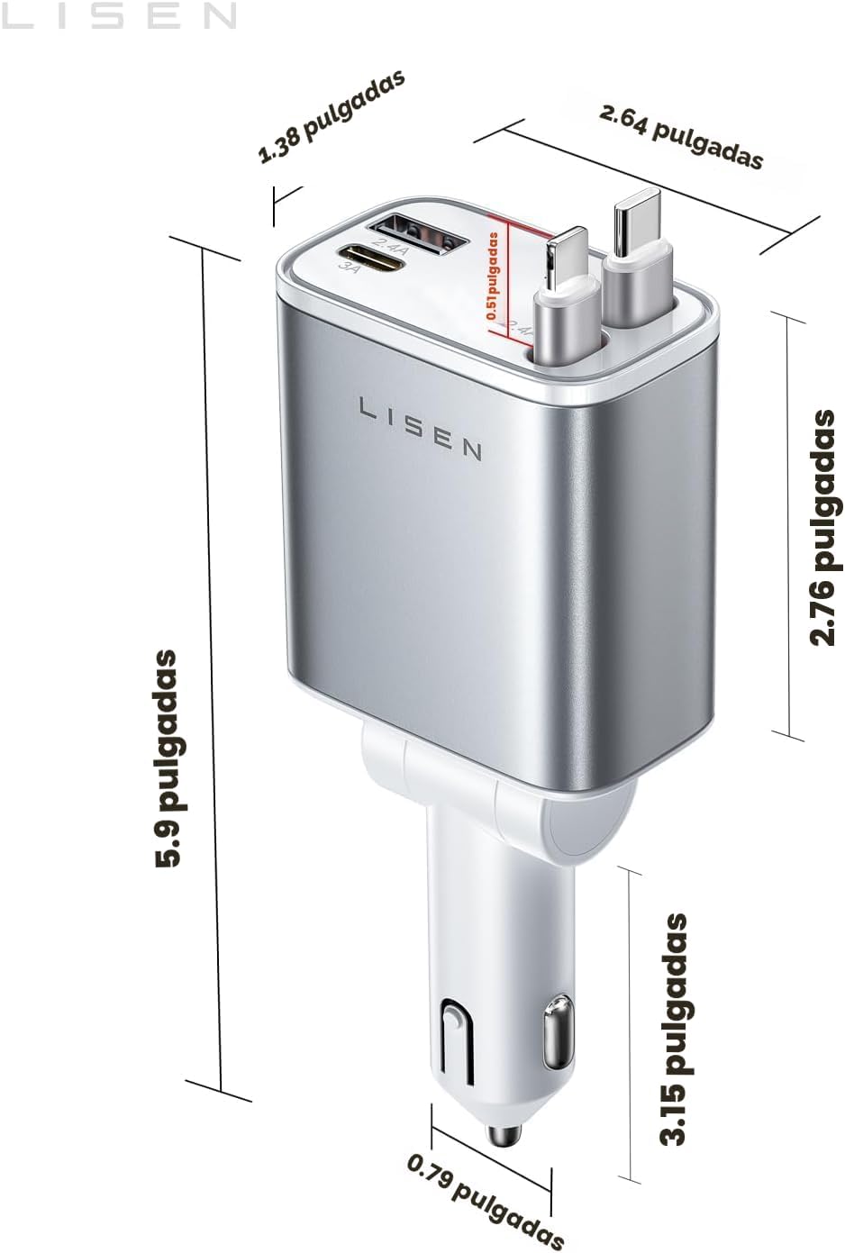 LISEN Cargador retráctil de coche para iPhone, para iPhone 17 Pro M...