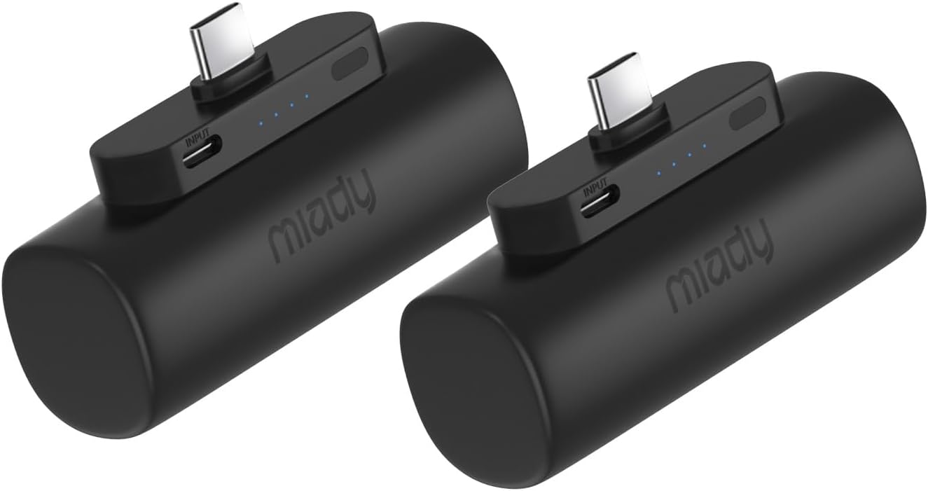 Miady Paquete de 2 cargadores portátiles de 5000 mAh con conector t...