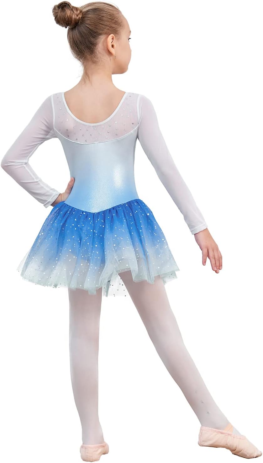 EQSJIU Leotardo de baile de manga larga para niñas, vestido de ball...