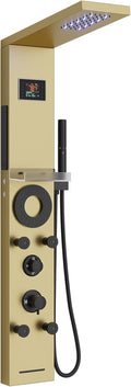 Hoimpro Sistema de torre de panel de ducha LED de oro cepillado, pa...