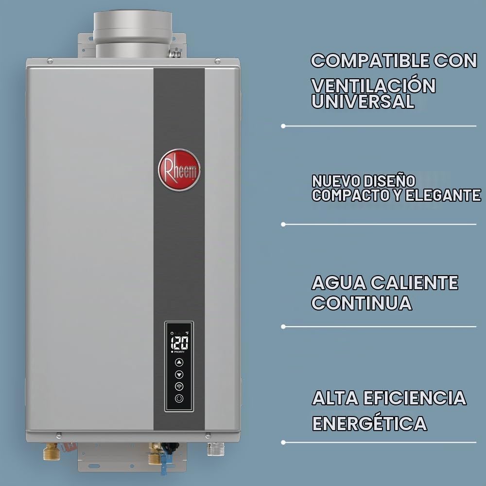 Rheem RTG Series 9.5 GPM Calentador de agua sin tanque de gas natur...