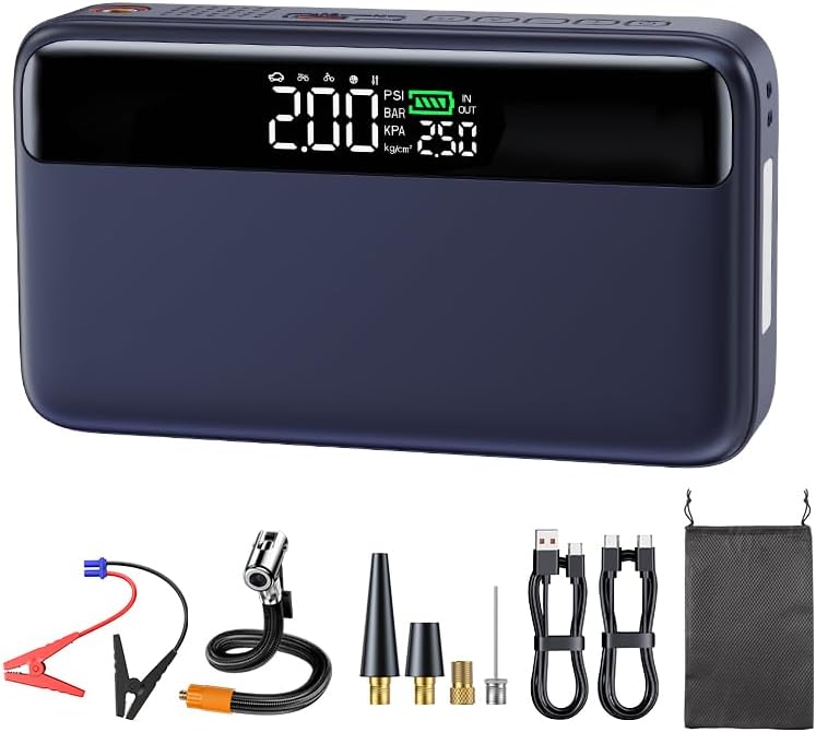 PD - Arrancador portátil de automóvil de 65 W con compresor de aire...