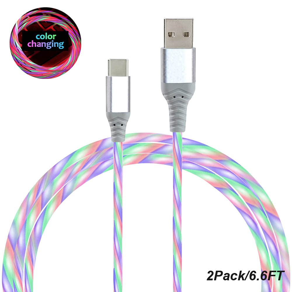 Cable LED USB C [2 unidades, 6 pies], cambio de color visible LED t...