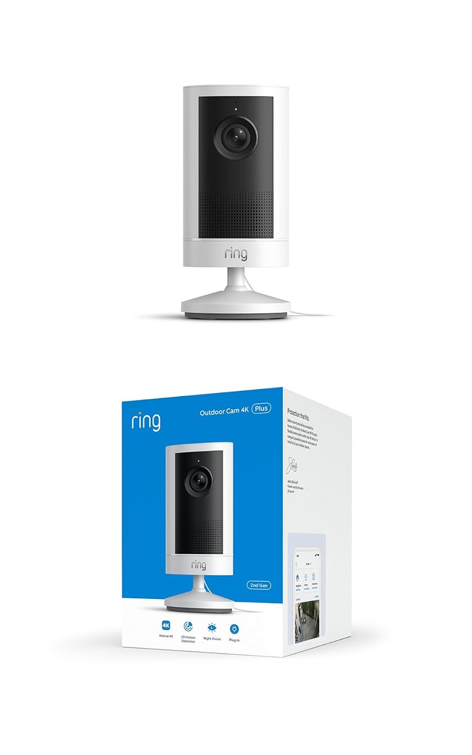 Ring Outdoor Cam 4K Plus (modelo más reciente), enchufable, resoluc...