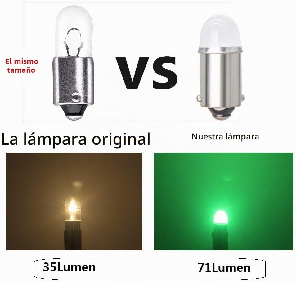 Yoper BA9S 53 57 1895 64111 Bombilla LED para Coche 12V Verde