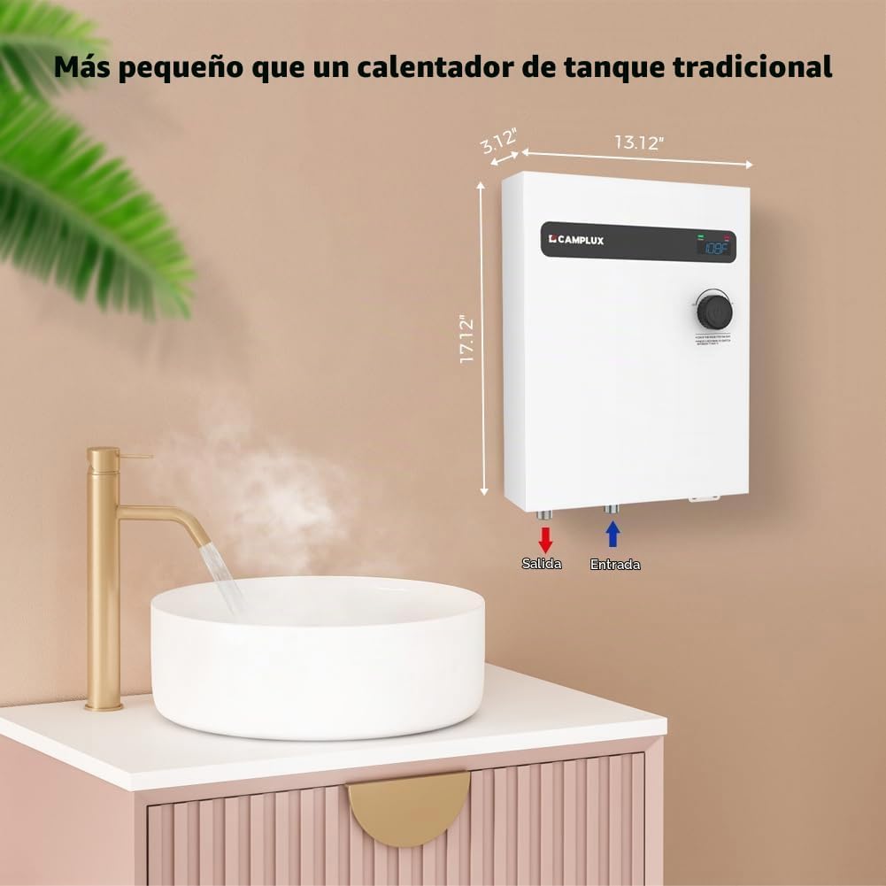 CAMPLUX - Calentador de agua eléctrico sin tanque de 18 kW, calenta...