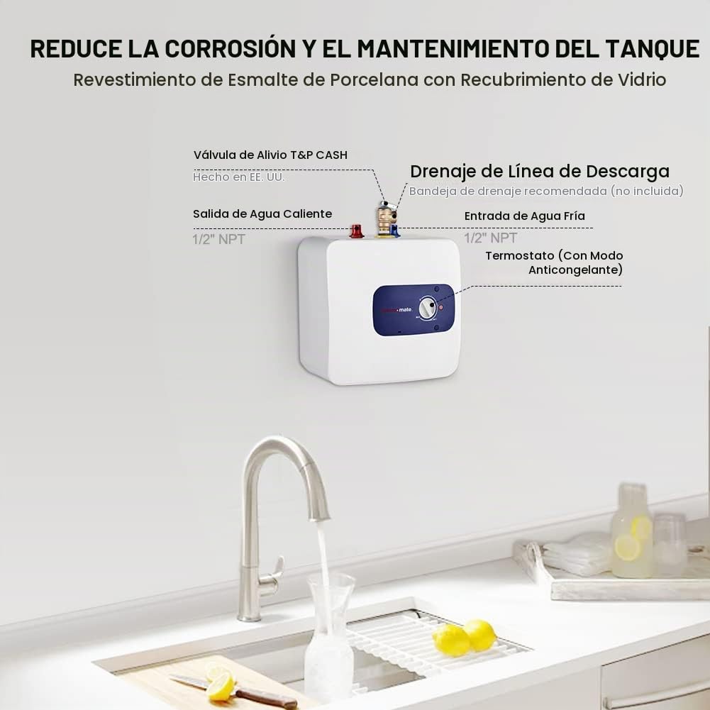 Calentador de agua con tanque eléctrico ThermoMate, 8.0 galones de...