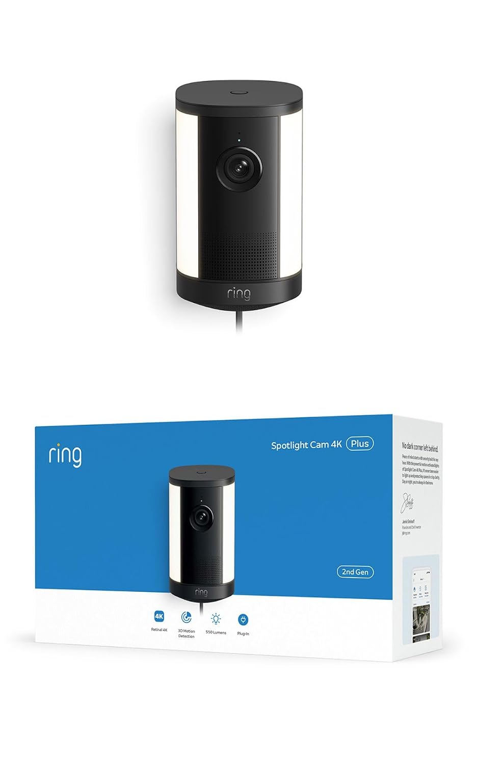 Cámara con luz de enfoque 4K Plus Ring con enchufe (último modelo):...
