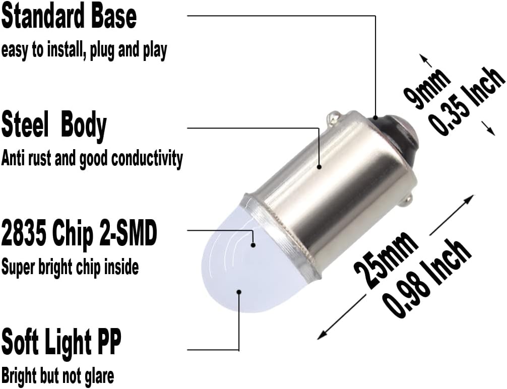 Yoper BA9S 53 57 1895 64111 Bombilla LED para Coche 12V Rosa