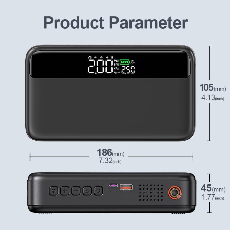 PD - Arrancador portátil de coche de 65 W con compresor de aire, pa...