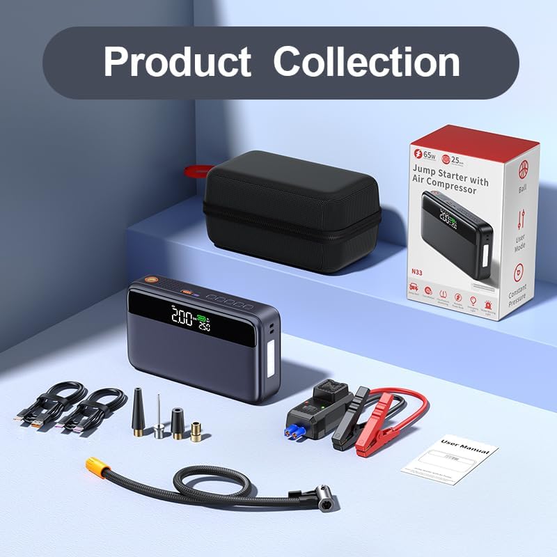 PD - Arrancador portátil de automóvil de 65 W con compresor de aire...