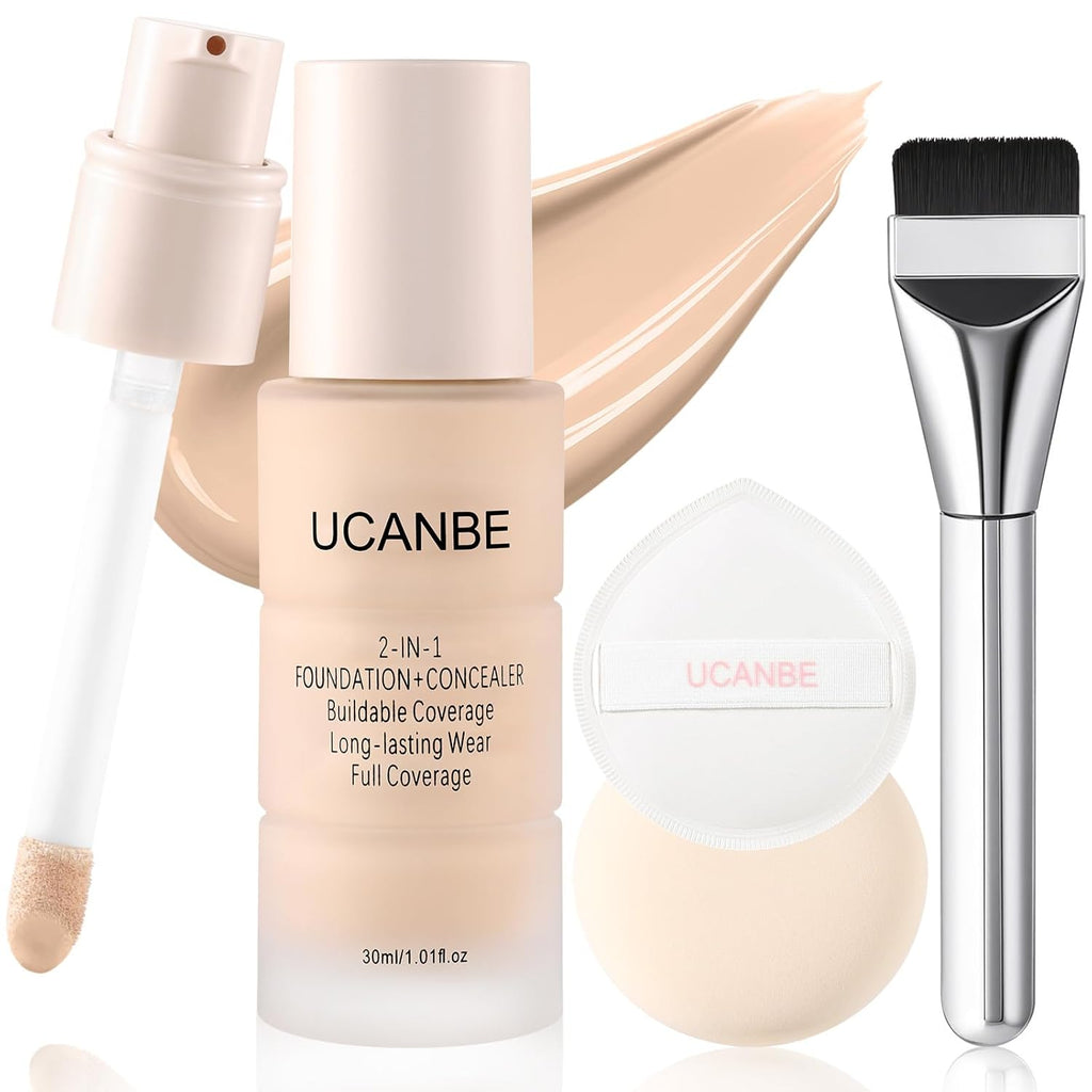 UCANBE Base líquida y corrector 2 en 1, juego de maquillaje de base...