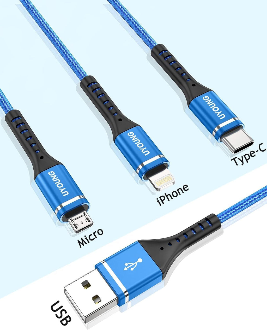 Cable de carga múltiple, paquete de 2 cables de carga 3 en 1 de 6 p...