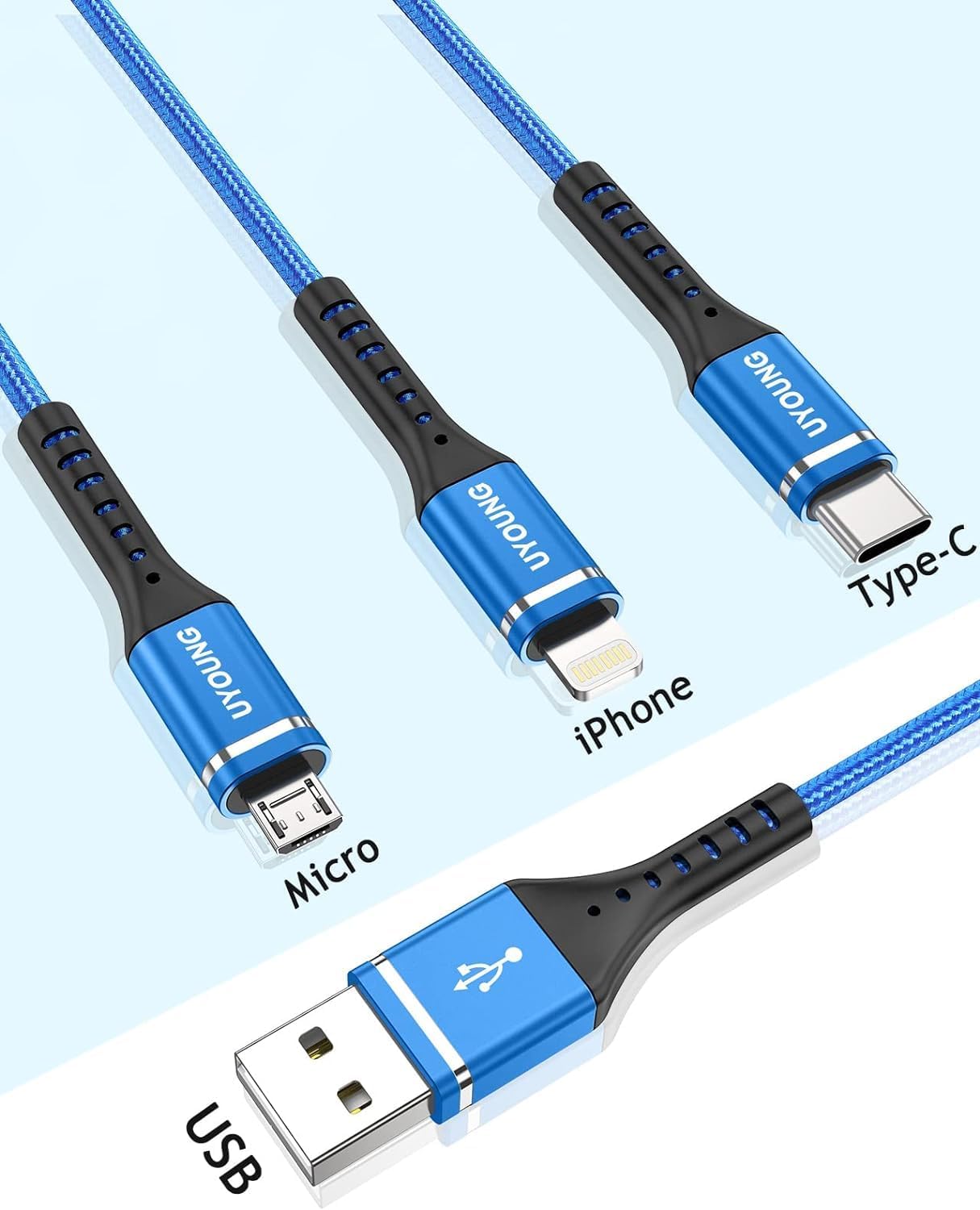 Cable de carga múltiple, paquete de 2 cables de carga 3 en 1 de 6 p...