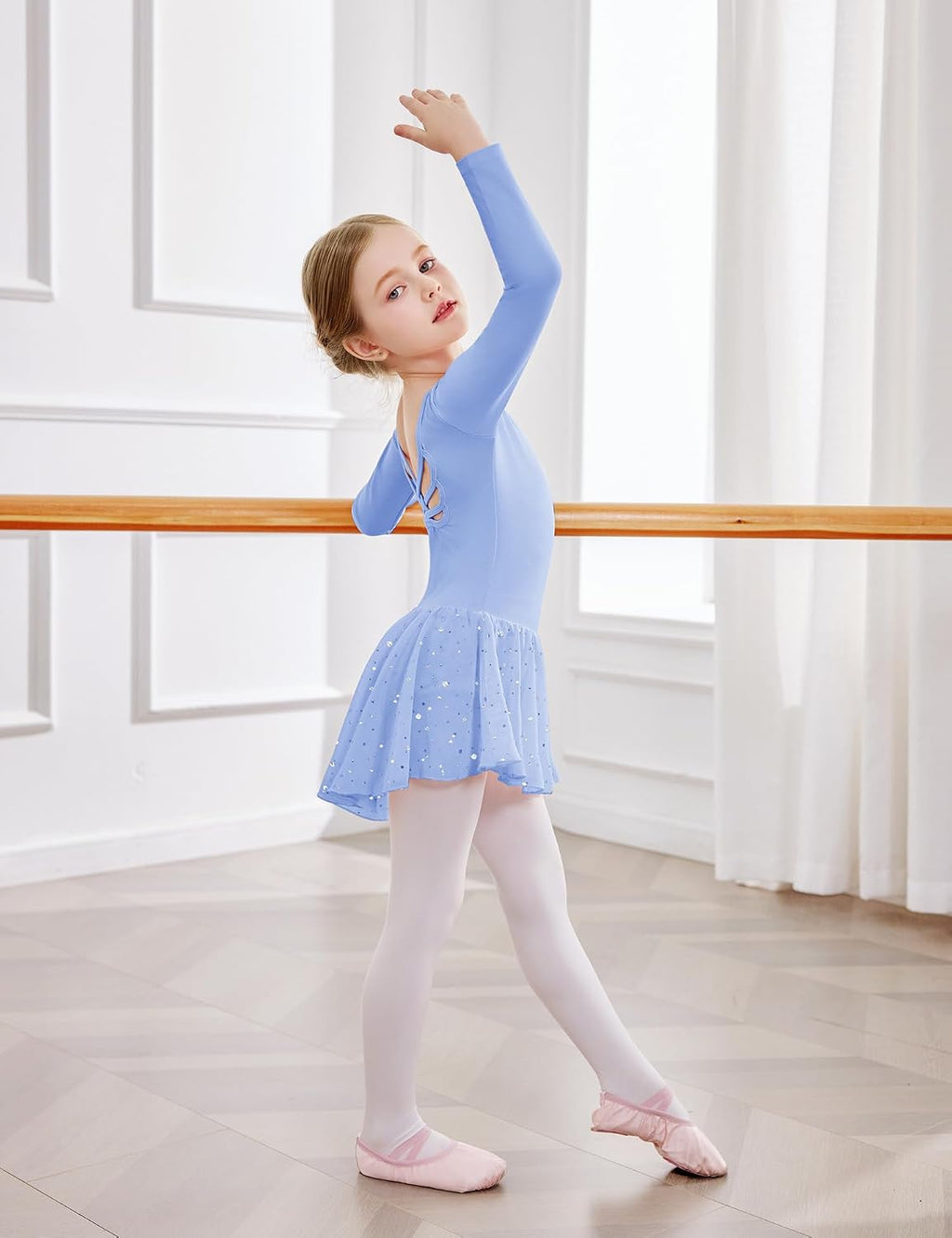 Zaclotre Leotardos de ballet para niñas con faldas brillantes, mang...