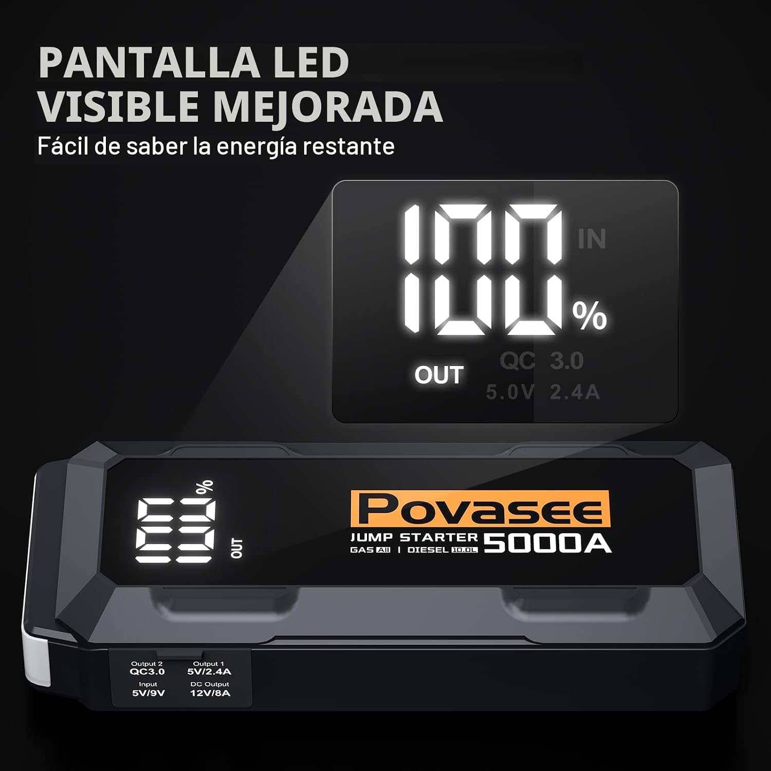 Arrancador de batería de coche Povasee A40 de 5000 A, caja de salto...