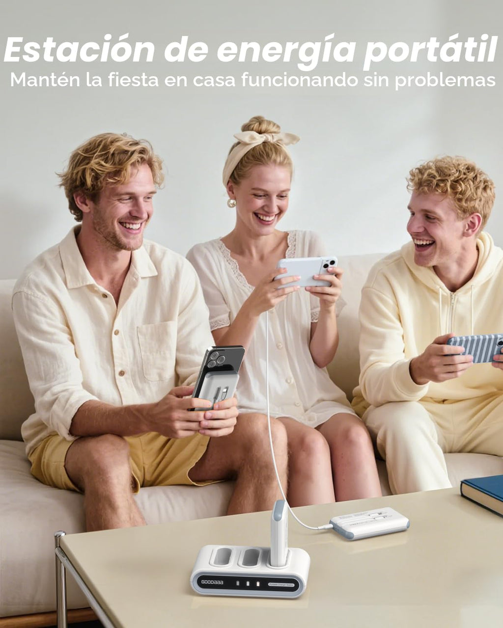 GOODaaa Cargador portátil, paquete de 3 cables integrados de banco...