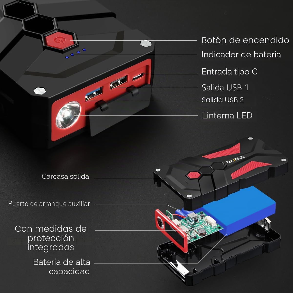 BIUBLE Arrancador de Batería para Automóvil Arrancador de Automóvil...