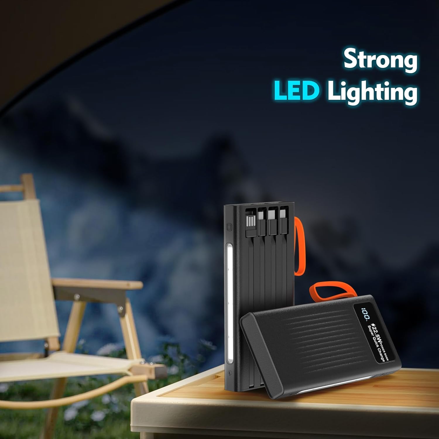 Cargador portátil de 10000 mAh, cable integrado, PD de 22.5 W de ca...