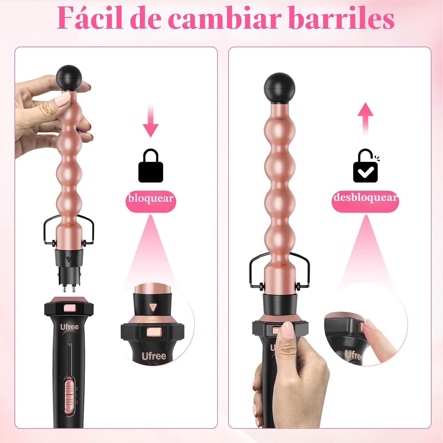 Set Ufree 7 en 1, rizador de pelo con barriles cerámicos intercambi...