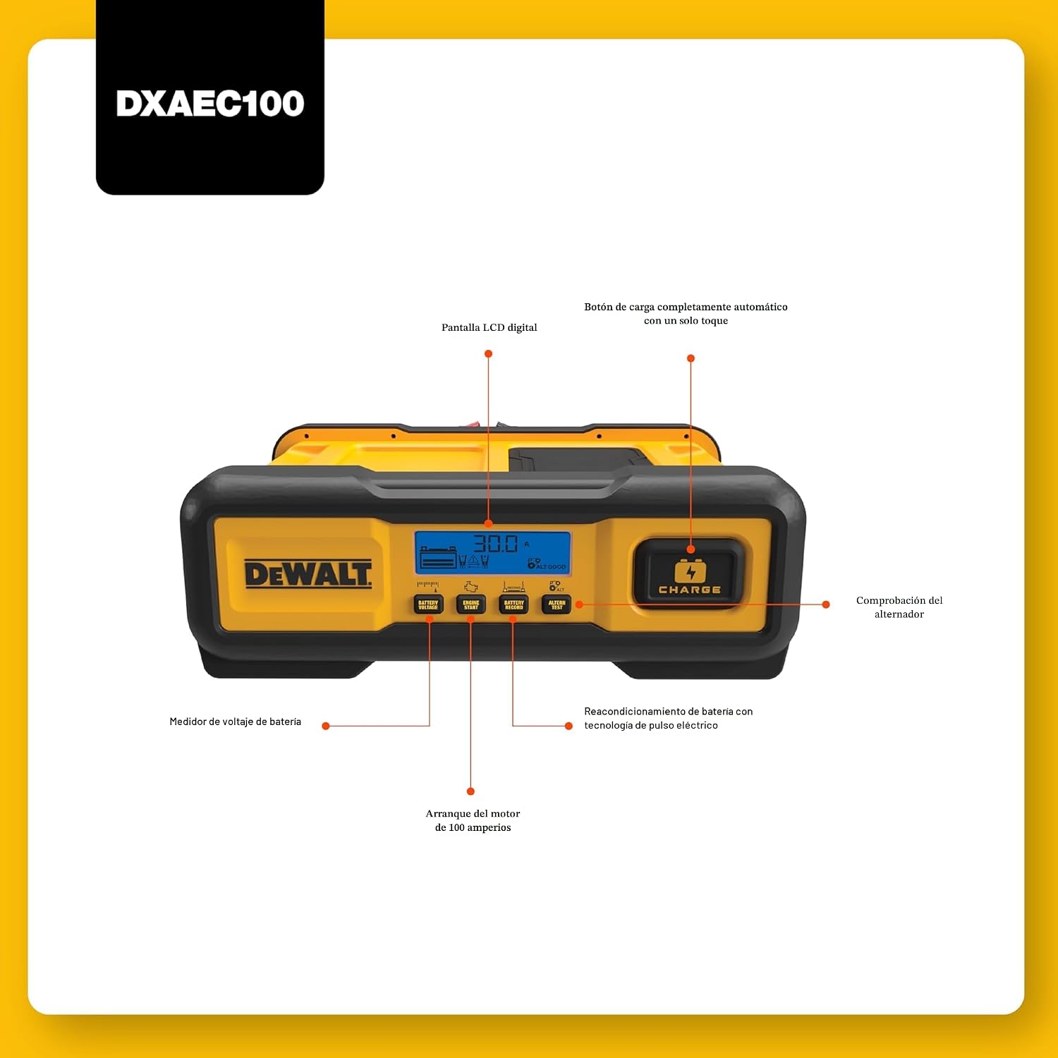 DeWalt DXAEC100 - Cargador de batería de 30 amperios, para vehículo...