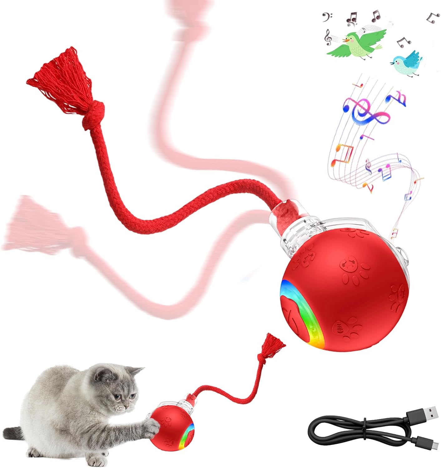 Yaruiguang Pelota interactiva de juguete para gatos con cola de bor...