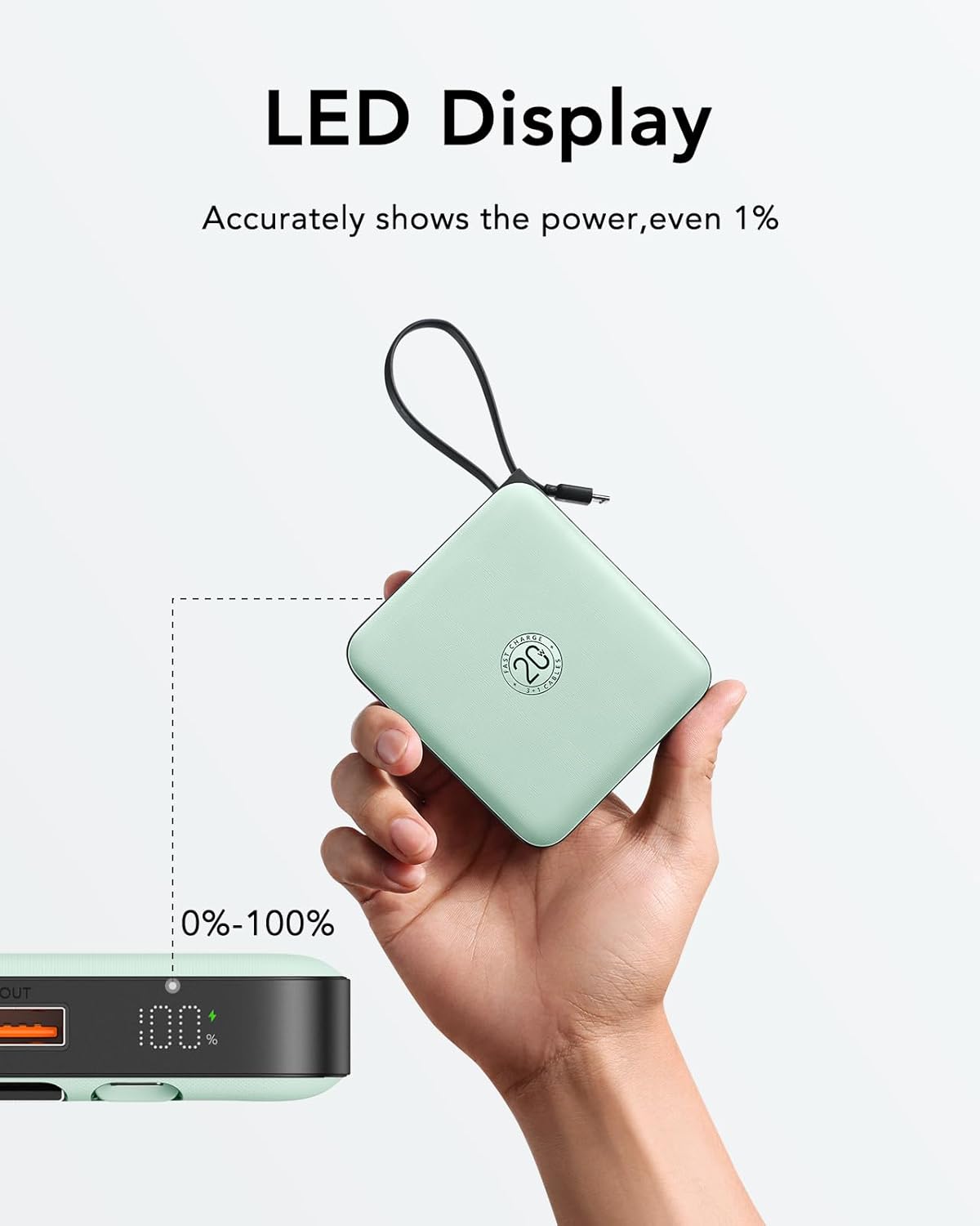 VRURC Cargador Portátil USB C, Banco de Energía con Cable Integrado...
