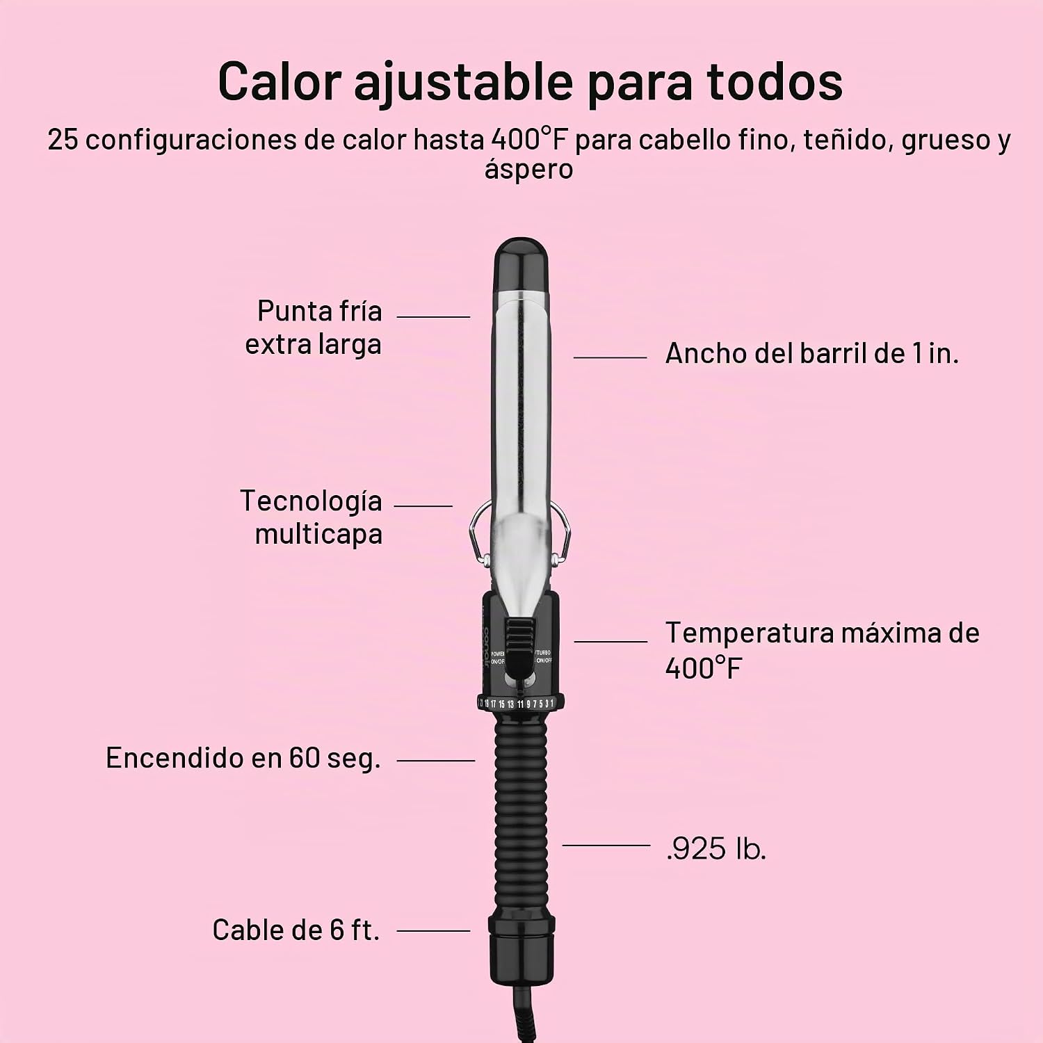Conair Instant Heat - Rizador de pelo de 1 pulgada, barril de 1 pul...